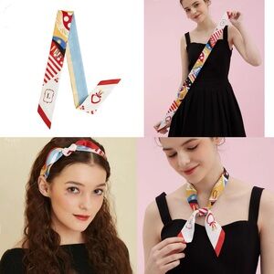 Initial Letter L Silk Twilly Scarf Little Red Riding Hood Mulberry Double-Sided